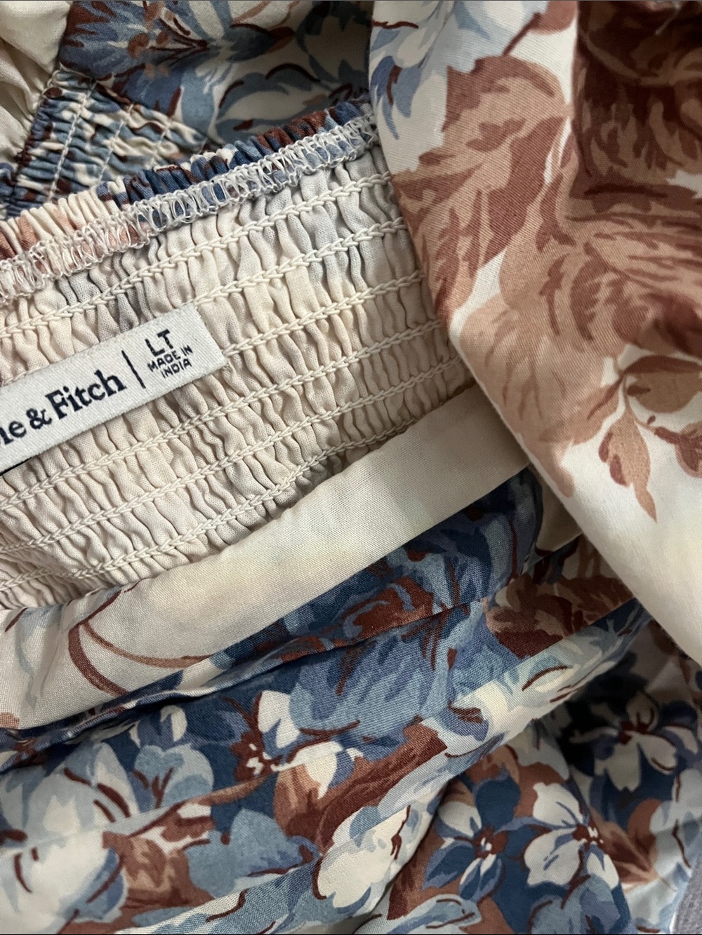 Abercrombie & Fitch Emerson Cream Midi Dress with Blue & Brown Floral Print - Picture 13 of 13